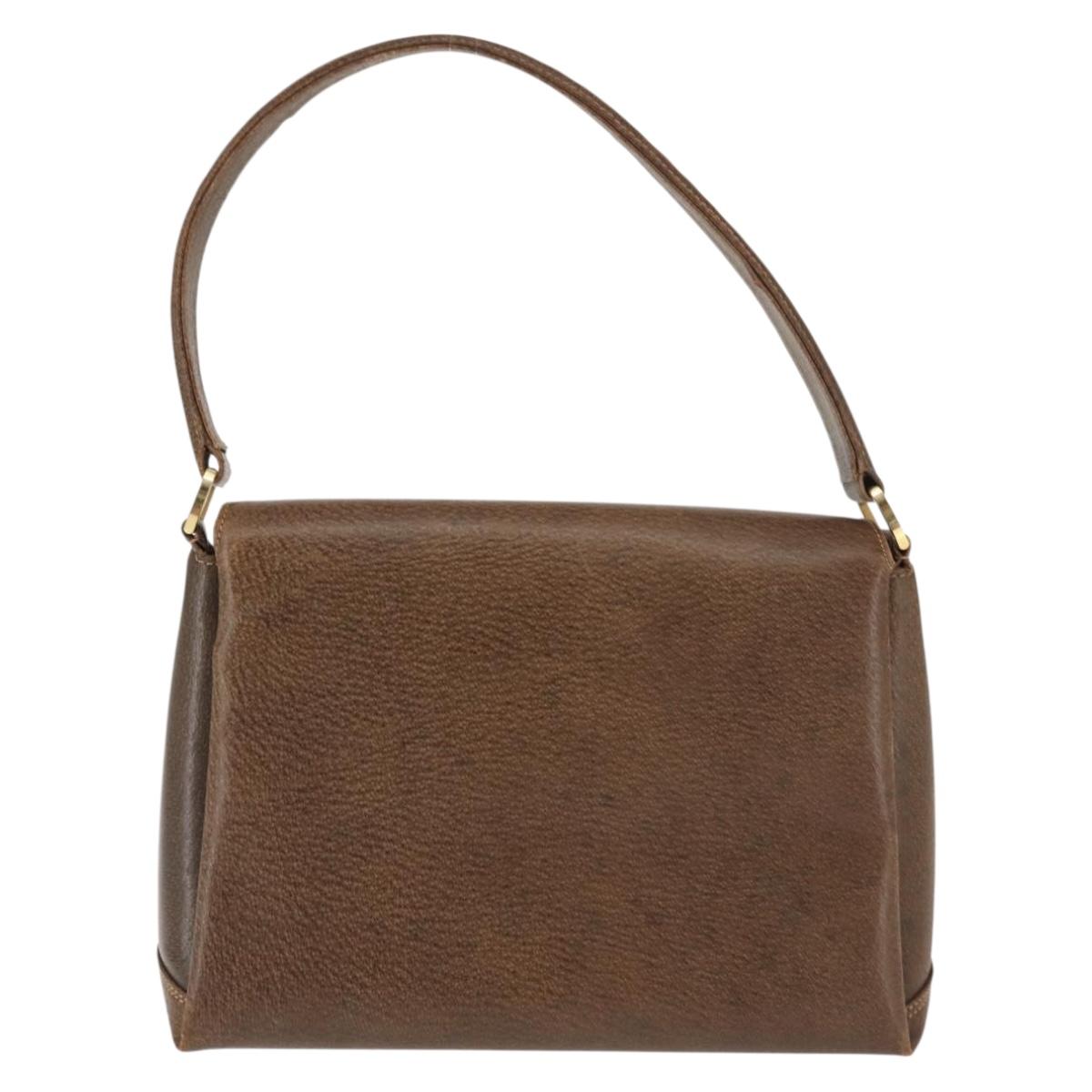 GUCCI Hand Bag Leather Vintage Gold Brown Auth 146612