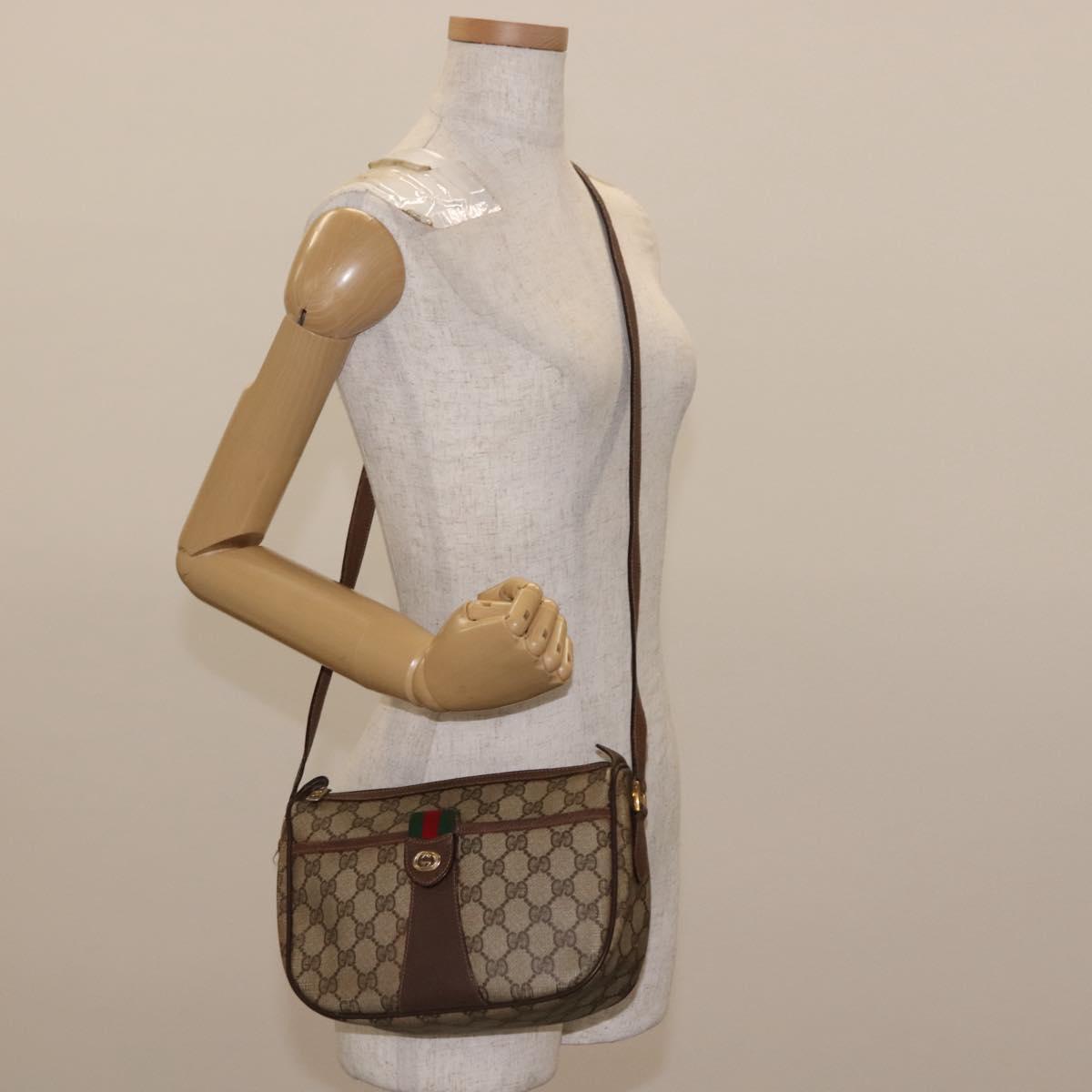 GUCCI GG Supreme Web Sherry Line Bag PVC Beige Gold 89 02 032 Auth 146615