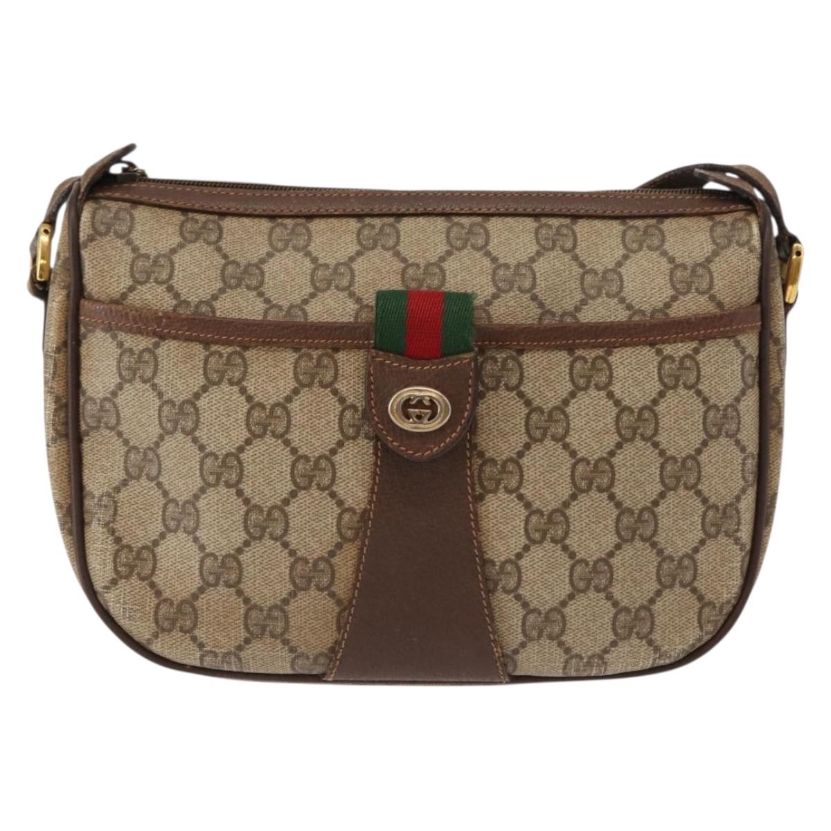 GUCCI GG Supreme Web Sherry Line Bag PVC Beige Gold 89 02 032 Auth 146615