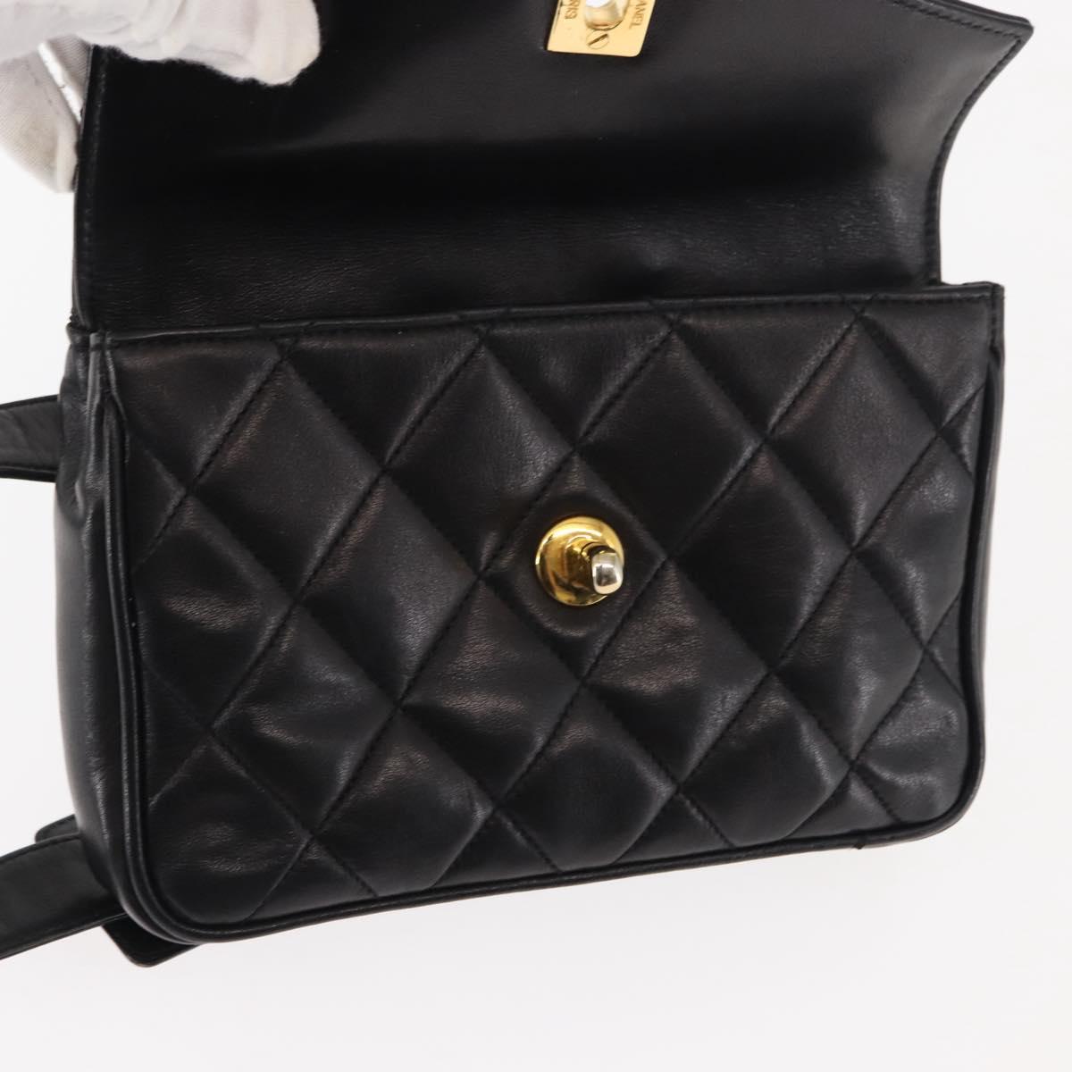 CHANEL Waist pouch Matelasse Waist bag Leather Black Gold CC Auth 146618