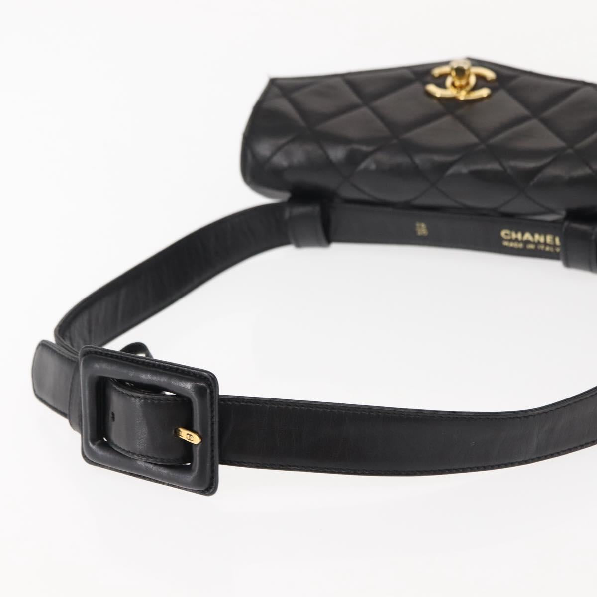 CHANEL Waist pouch Matelasse Waist bag Leather Black Gold CC Auth 146618