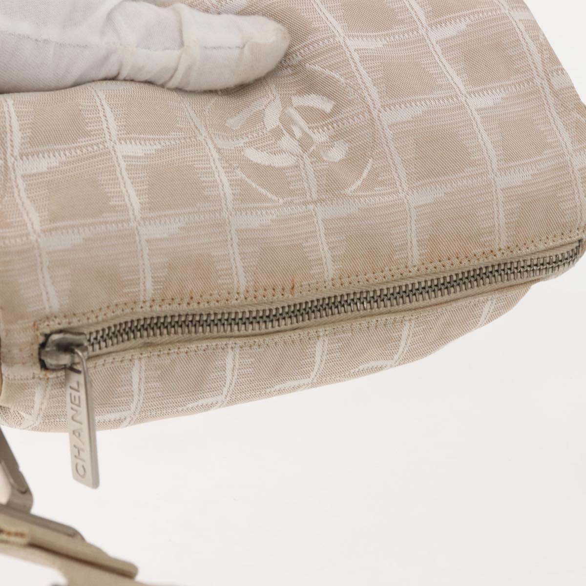 CHANEL New Travel Line Shoulder Bag Nylon Beige CC Auth 146622