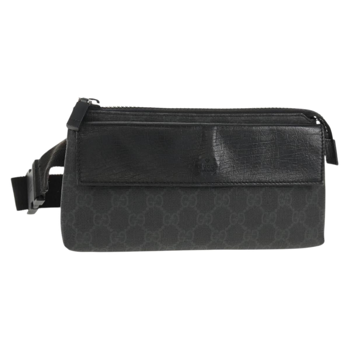 GUCCI GG Supreme Waist bag PVC Black Silver 161833 Auth 146624V