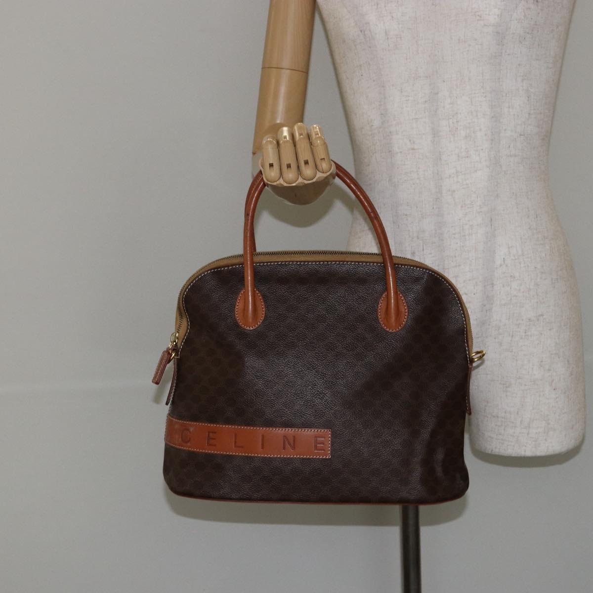 CELINE Macadam Canvas Hand Bag PVC Leather Brown Gold Auth 146628