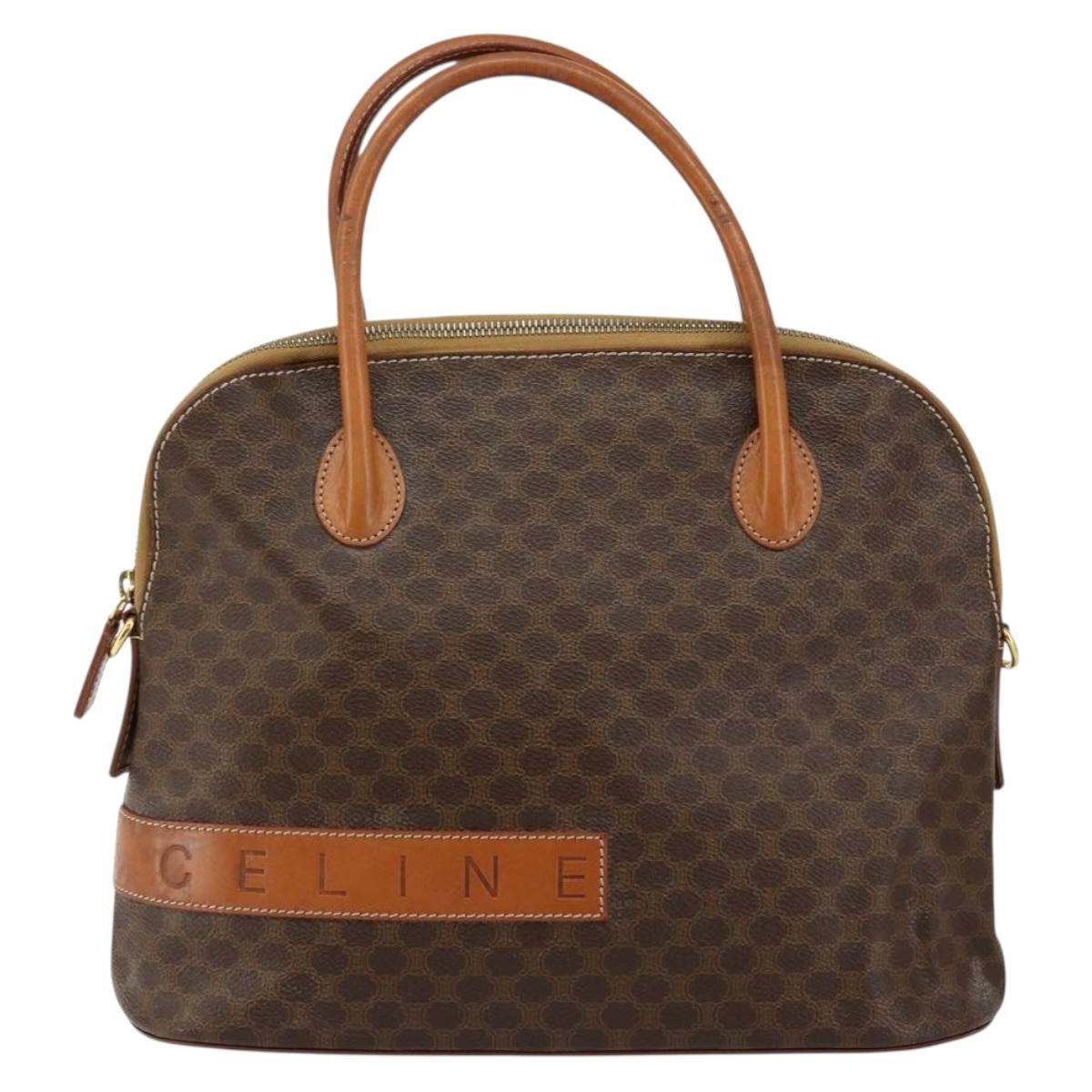 CELINE Macadam Canvas Hand Bag PVC Leather Brown Gold Auth 146628