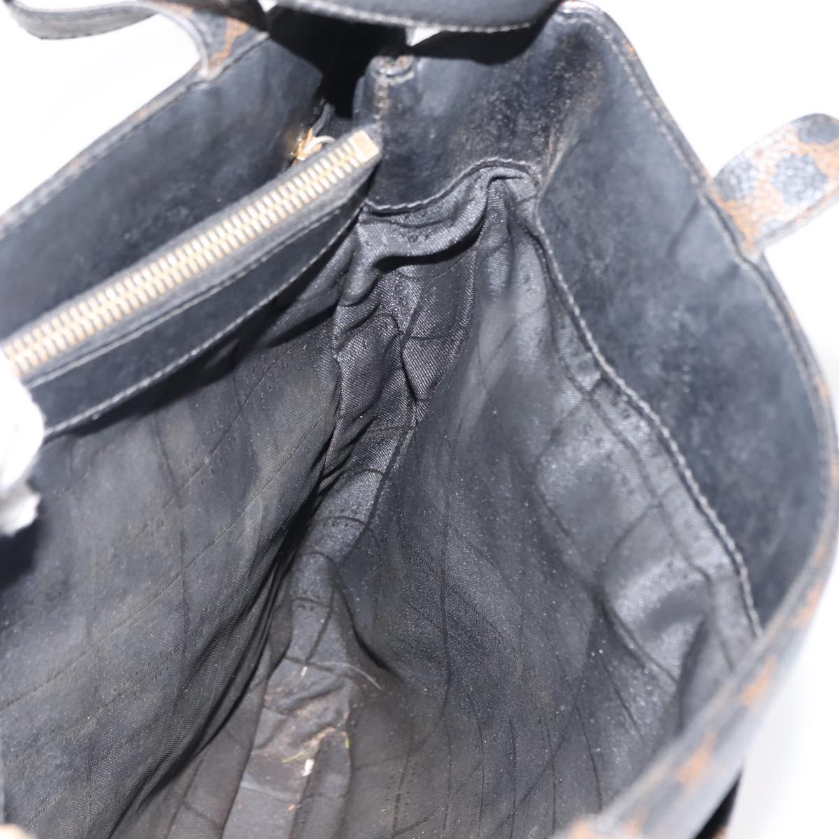 CELINE Macadam Canvas Tote Bag PVC Leather Black Gold Auth 146629