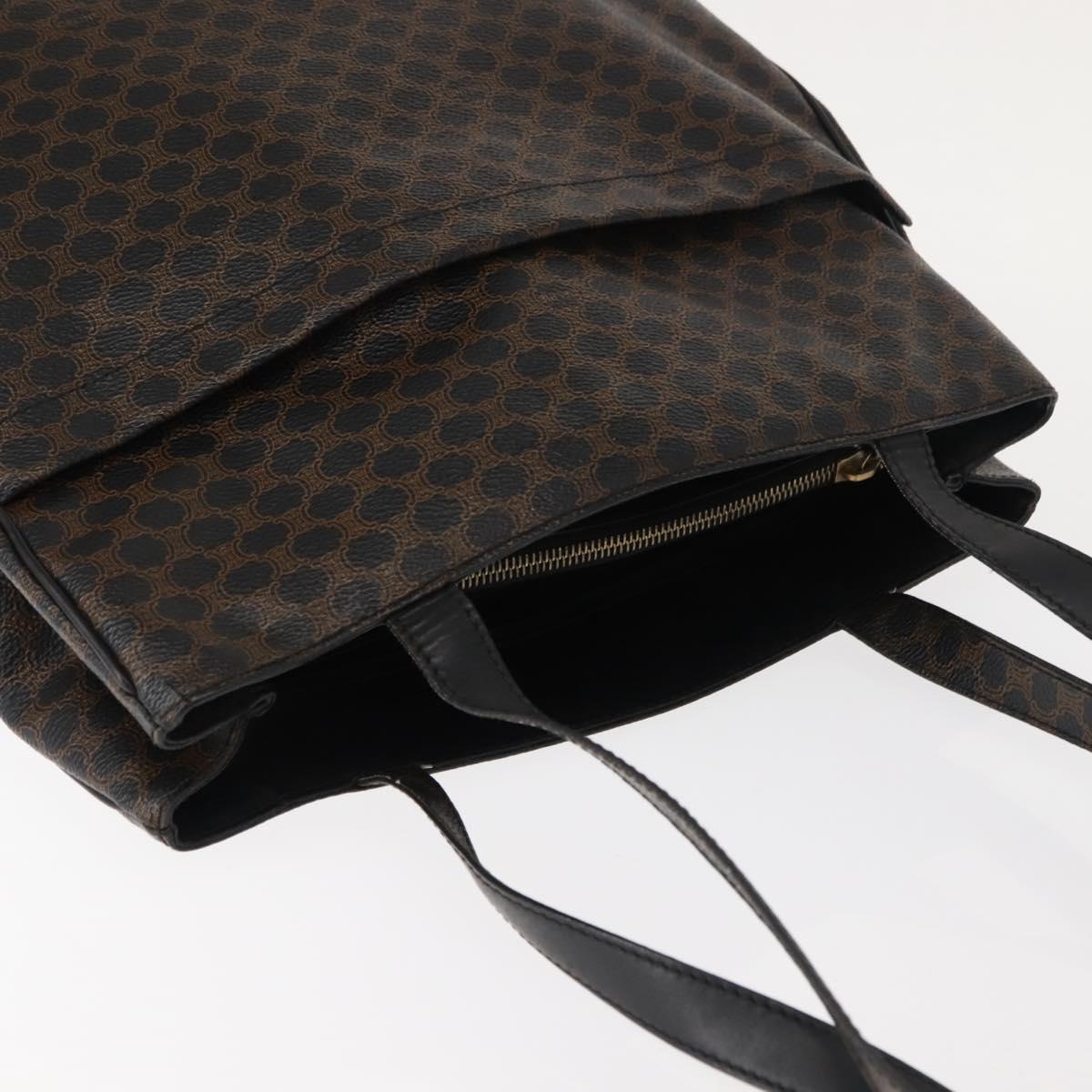 CELINE Macadam Canvas Tote Bag PVC Leather Black Gold Auth 146629