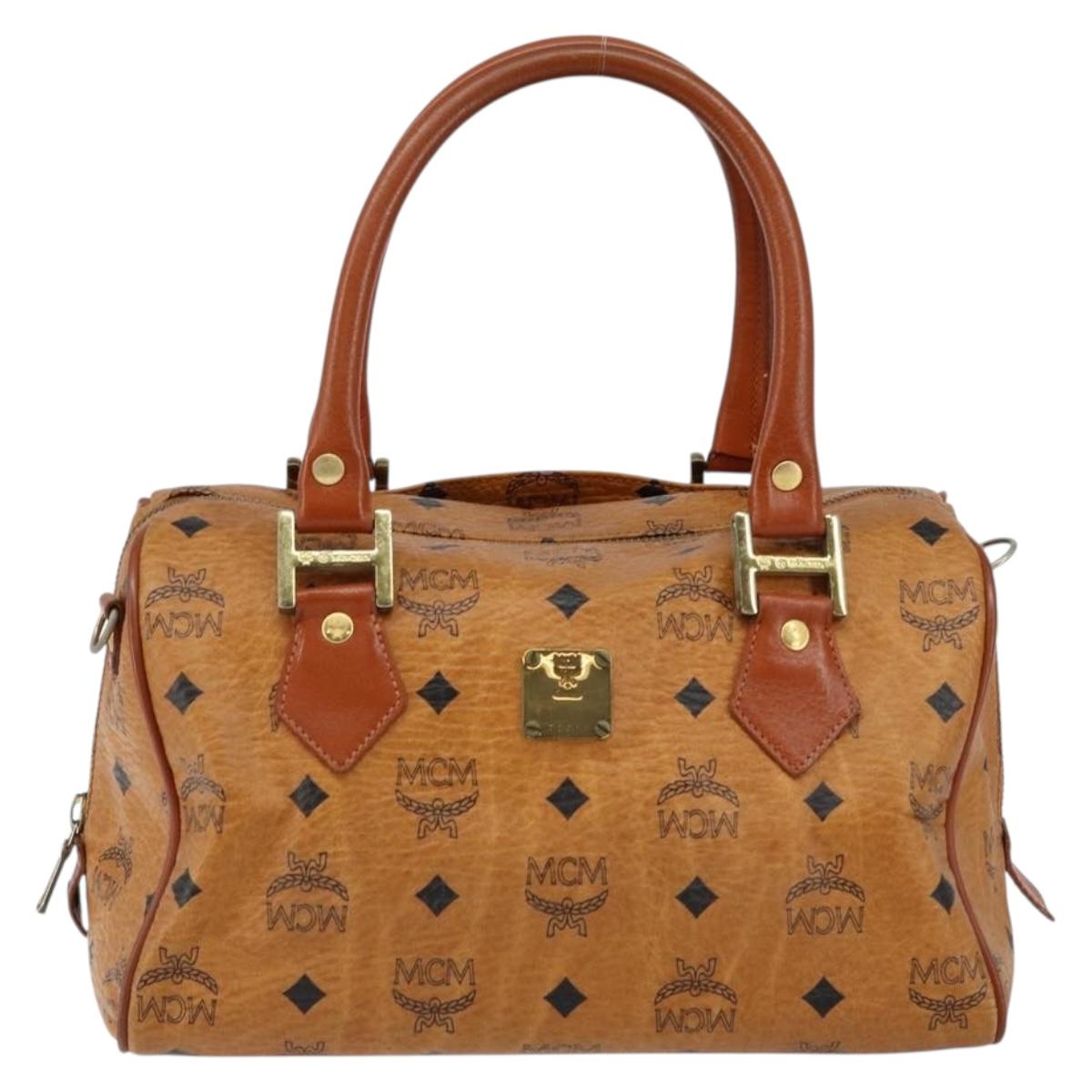 MCM Vicetos Logogram Hand Bag PVC Brown Gold Auth 146632