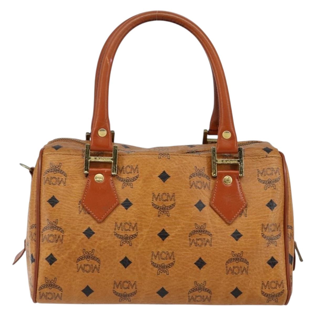 MCM Vicetos Logogram Hand Bag PVC Brown Gold Auth 146632