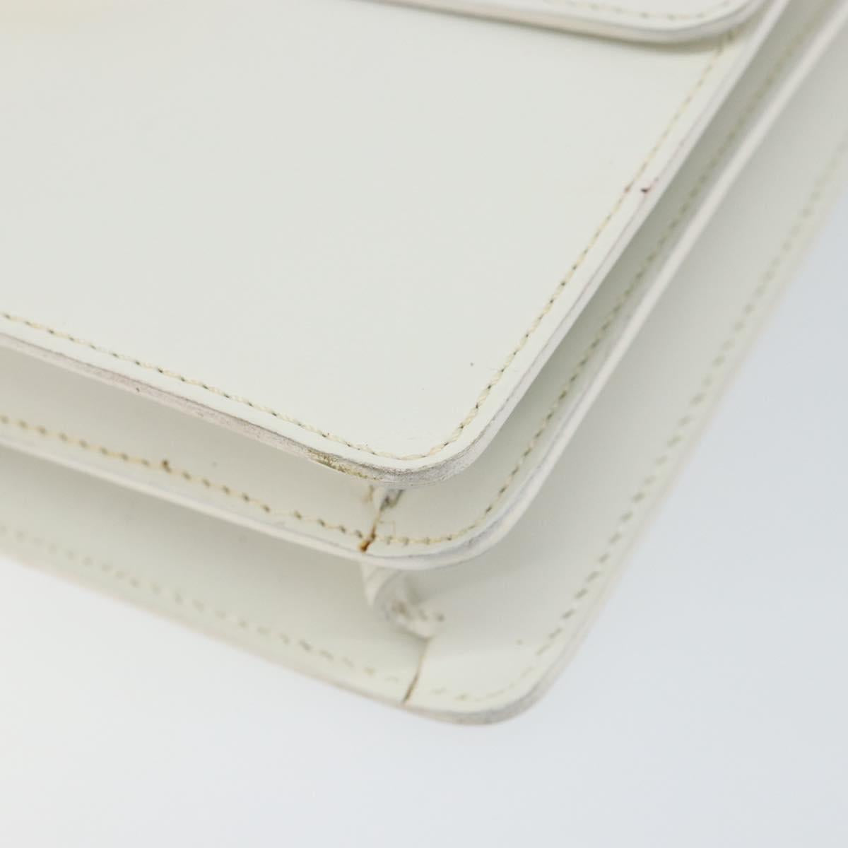 CELINE Hand Bag Leather White Gold Auth 146638