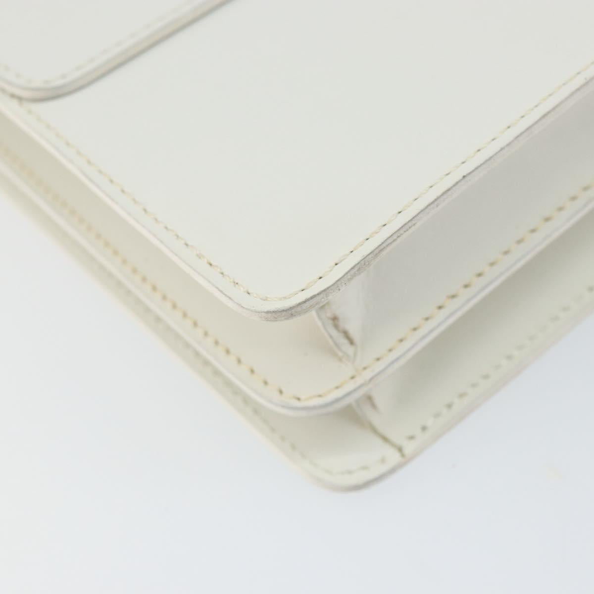 CELINE Hand Bag Leather White Gold Auth 146638