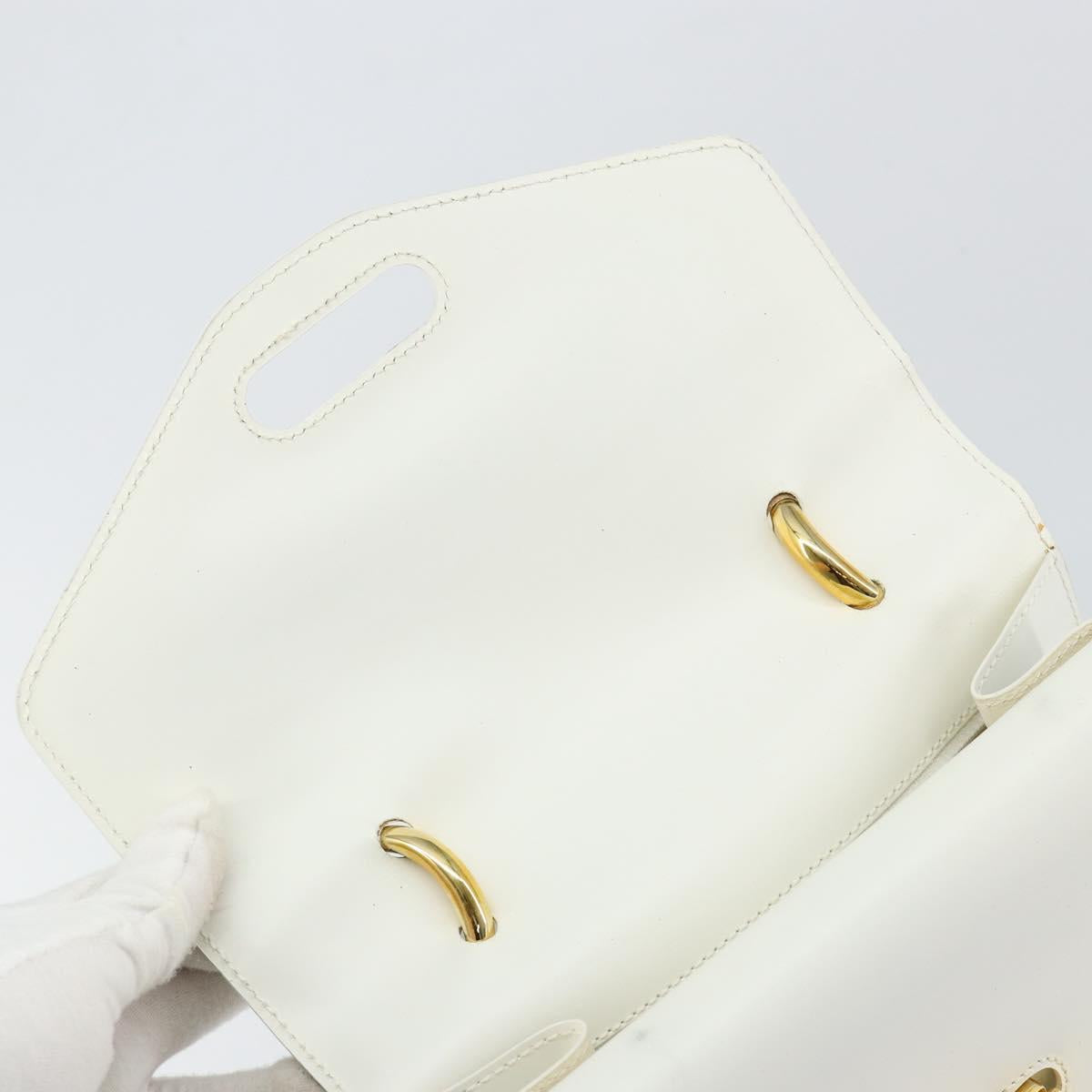 CELINE Hand Bag Leather White Gold Auth 146638