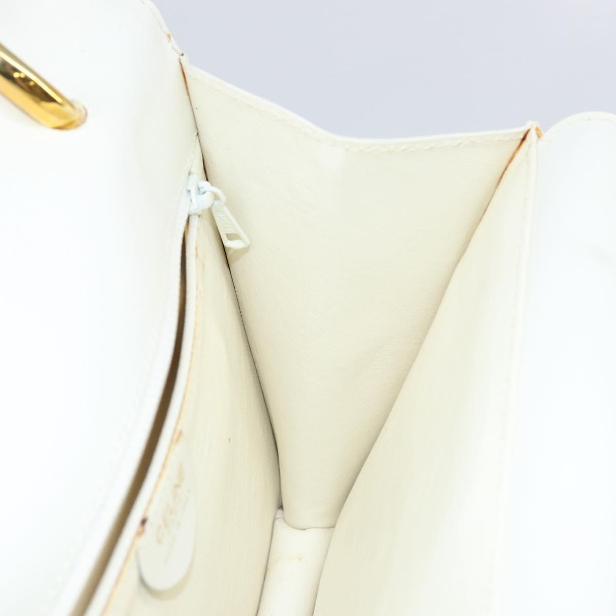 CELINE Hand Bag Leather White Gold Auth 146638