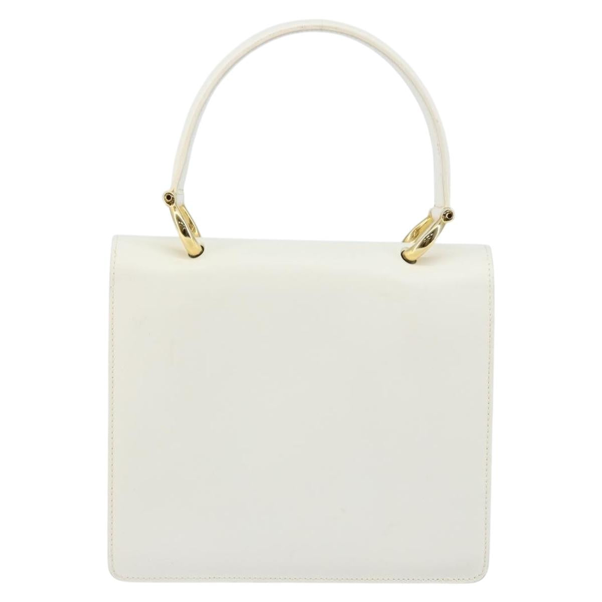 CELINE Hand Bag Leather White Gold Auth 146638