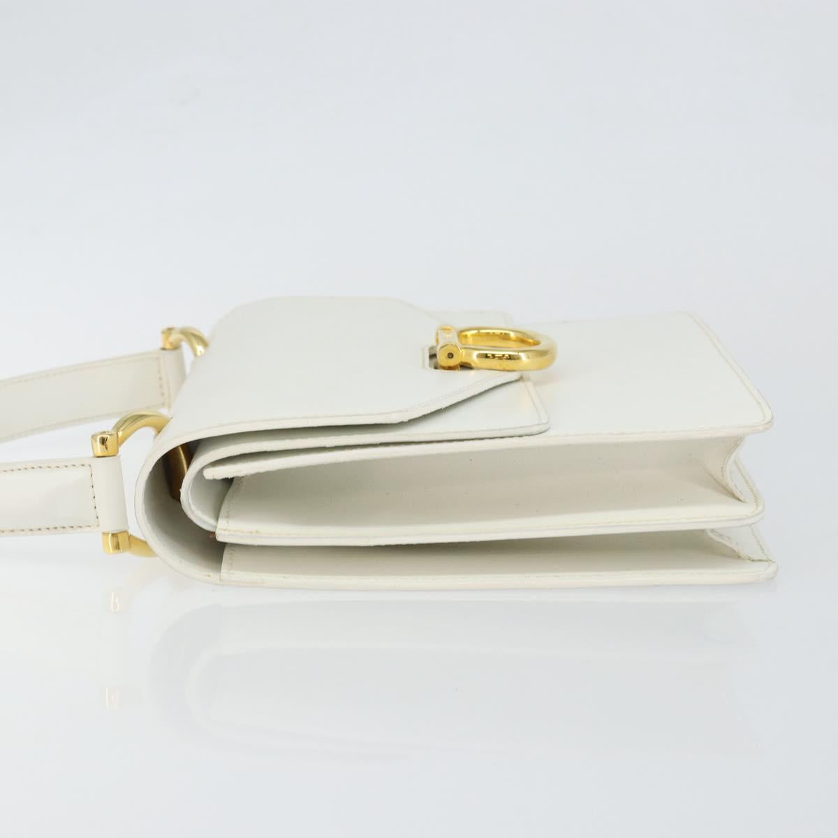 CELINE Hand Bag Leather White Gold Auth 146638