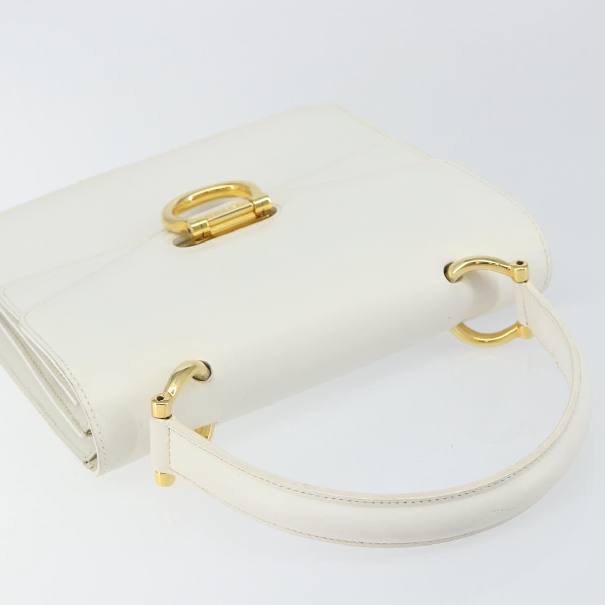 CELINE Hand Bag Leather White Gold Auth 146638