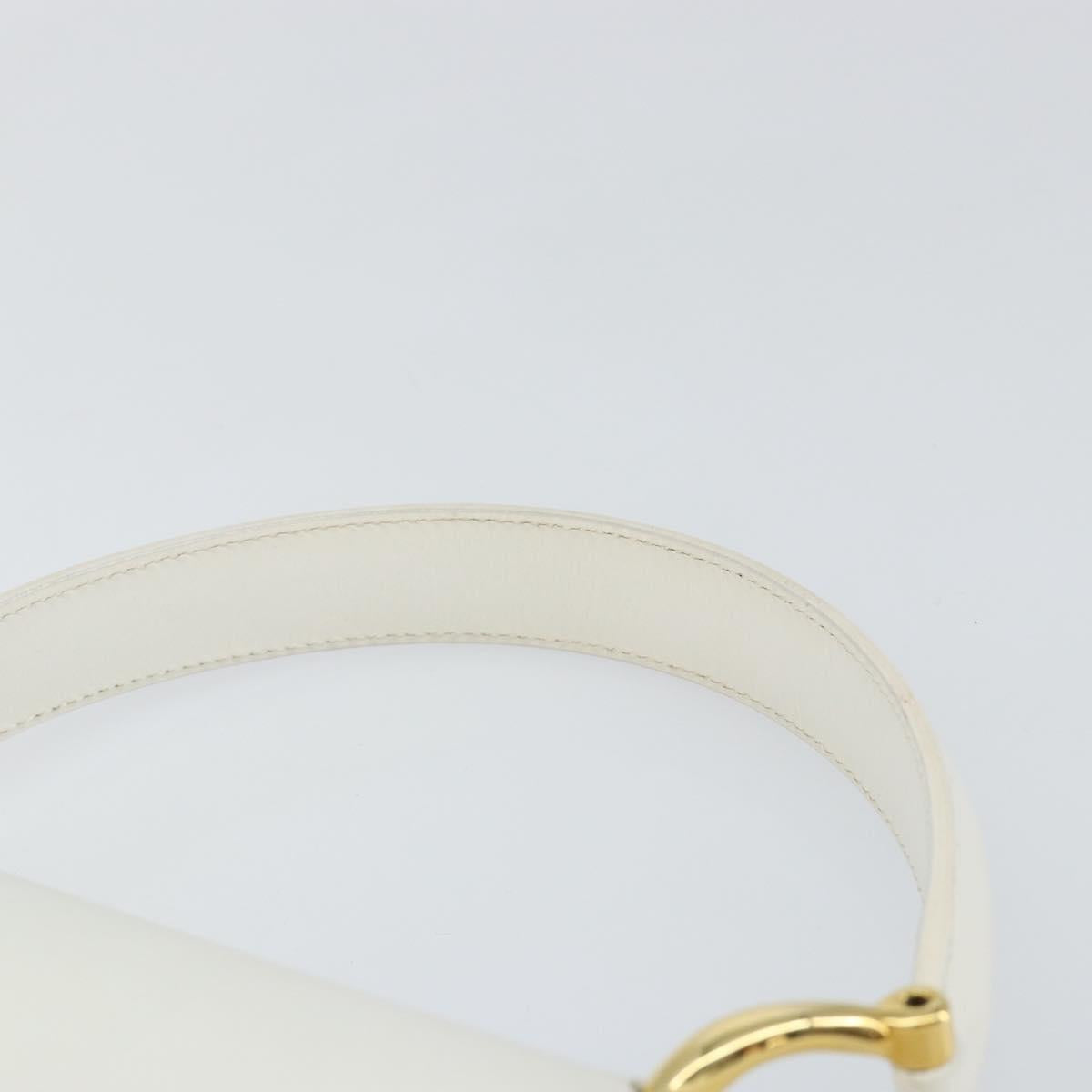 CELINE Hand Bag Leather White Gold Auth 146638