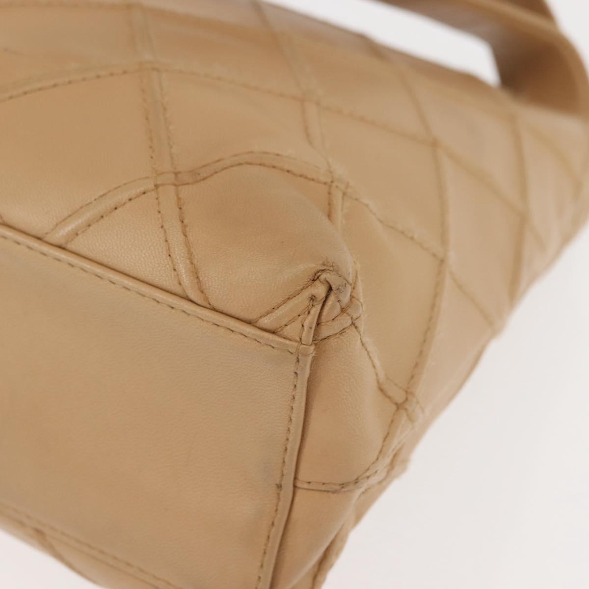 CHANEL Bicolore Shoulder Bag Lamb Skin Beige Silver CC Auth 146639