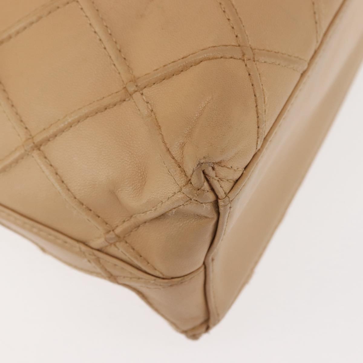 CHANEL Bicolore Shoulder Bag Lamb Skin Beige Silver CC Auth 146639