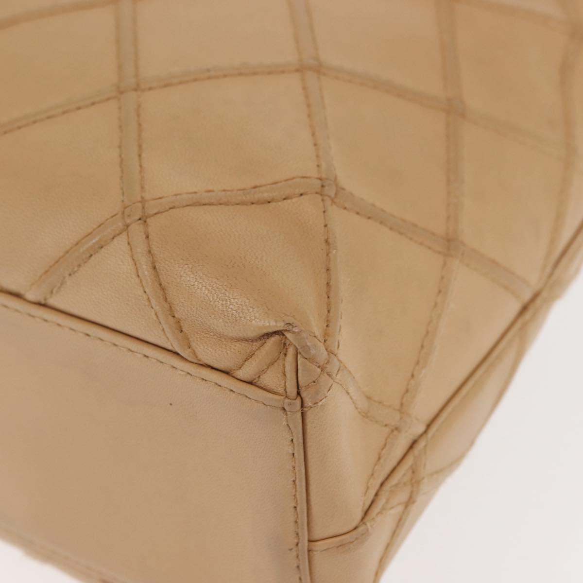 CHANEL Bicolore Shoulder Bag Lamb Skin Beige Silver CC Auth 146639