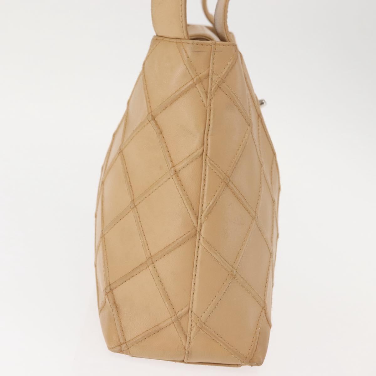 CHANEL Bicolore Shoulder Bag Lamb Skin Beige Silver CC Auth 146639