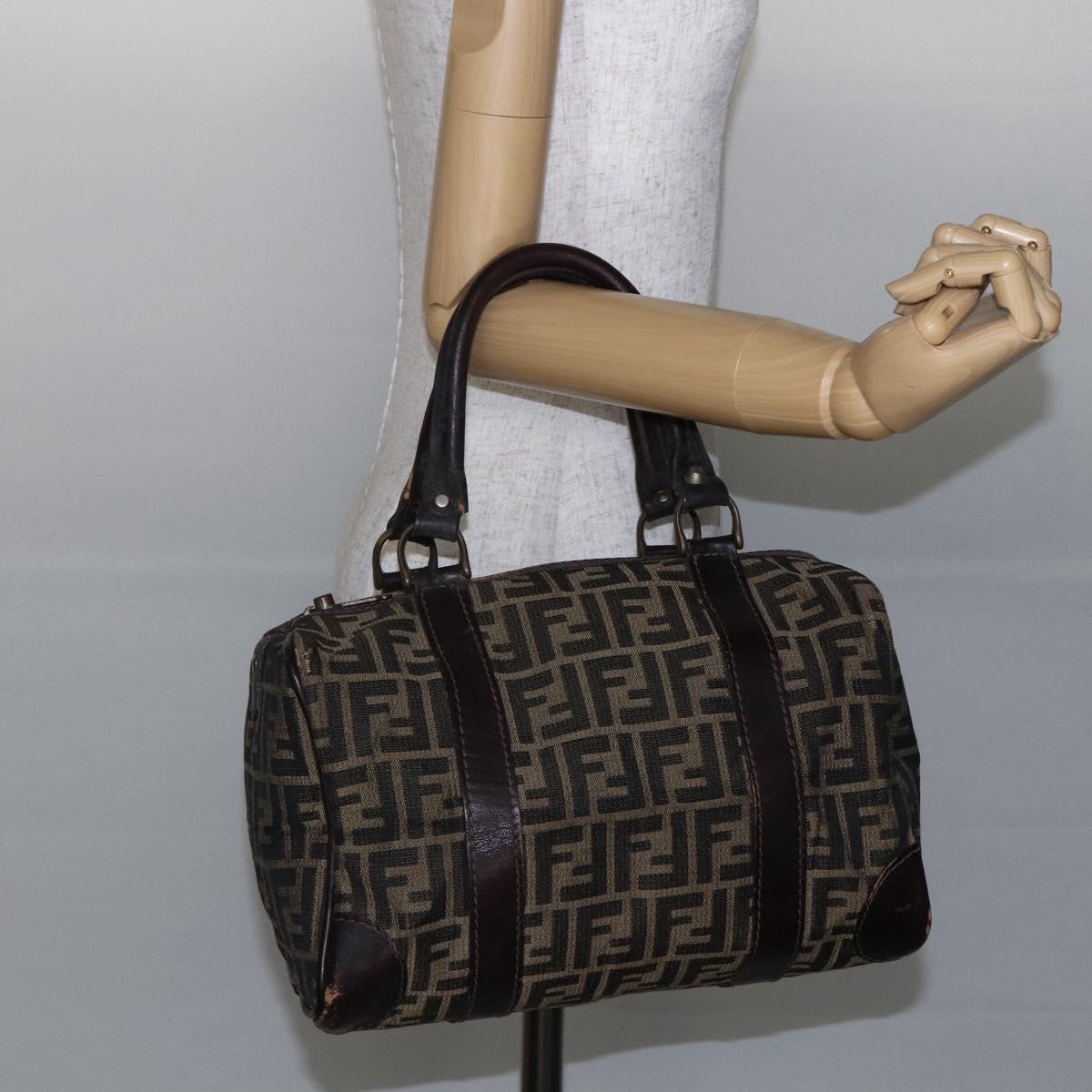 FENDI Zucca Canvas Hand Bag Black Brown Auth 146650