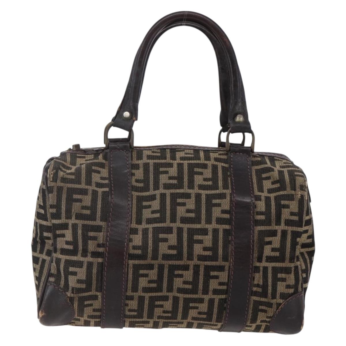 FENDI Zucca Canvas Hand Bag Black Brown Auth 146650