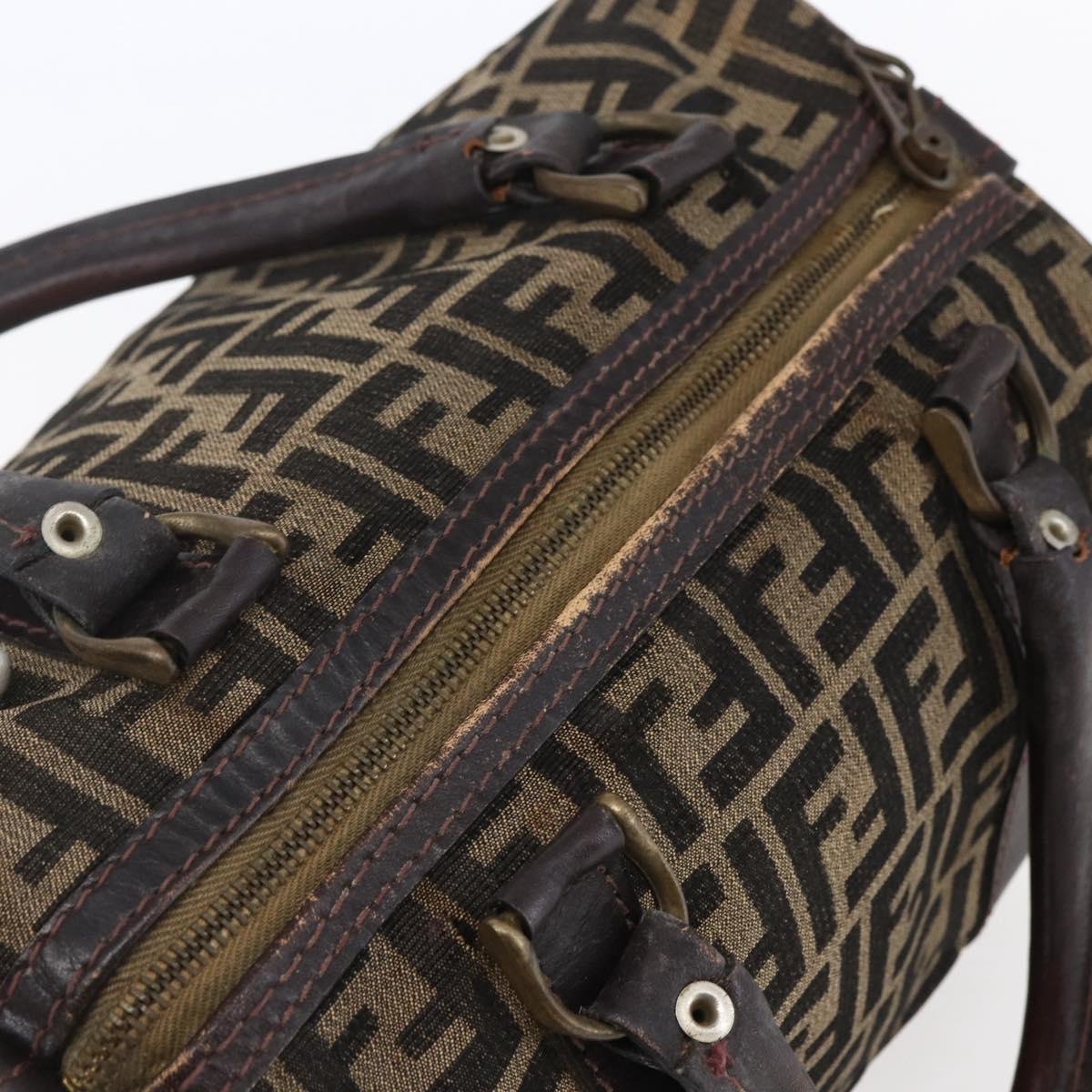 FENDI Zucca Canvas Hand Bag Black Brown Auth 146650