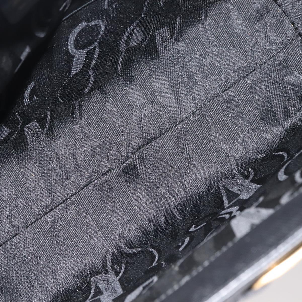 Salvatore Ferragamo Vala Tote Bag Croco Embossing Black Gold Auth 146655