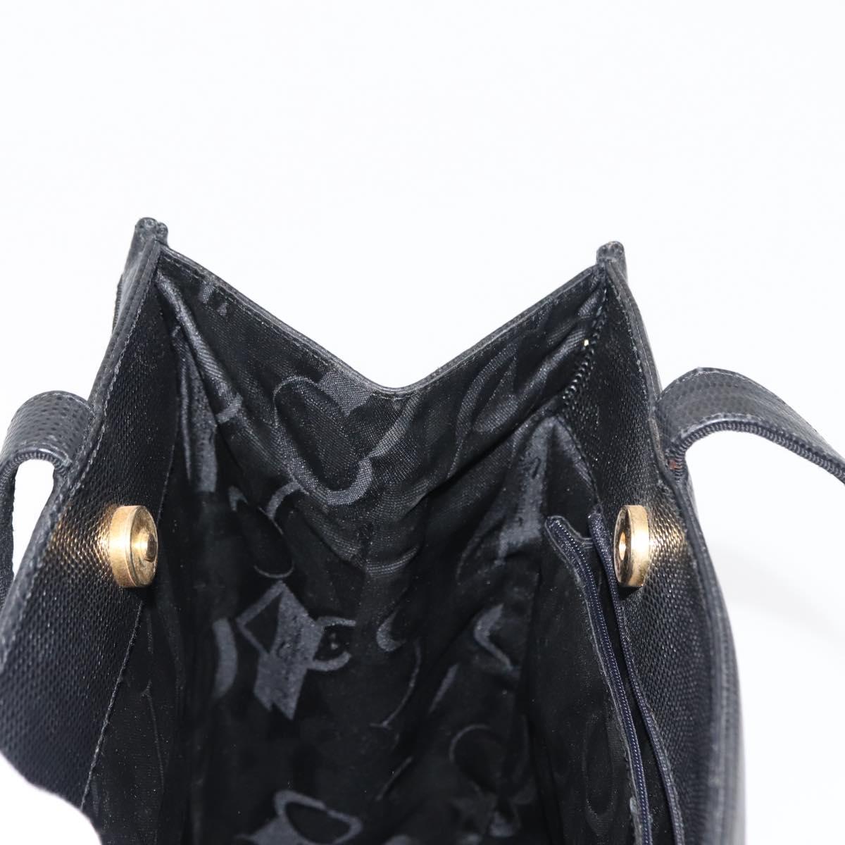 Salvatore Ferragamo Vala Tote Bag Croco Embossing Black Gold Auth 146655