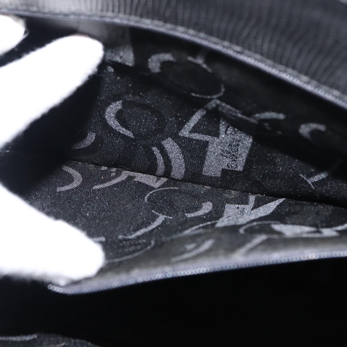 Salvatore Ferragamo Vala Tote Bag Croco Embossing Black Gold Auth 146655