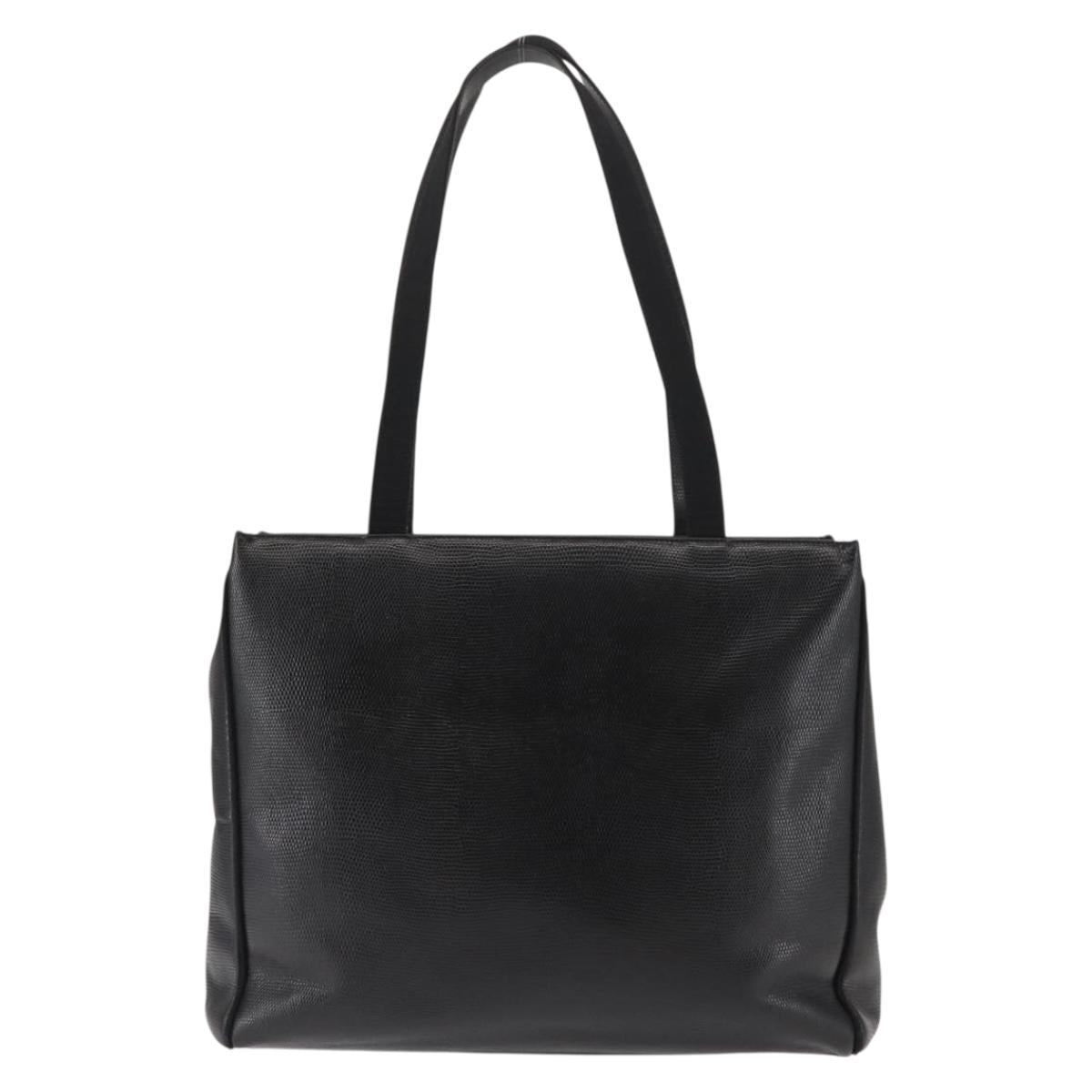 Salvatore Ferragamo Vala Tote Bag Croco Embossing Black Gold Auth 146655