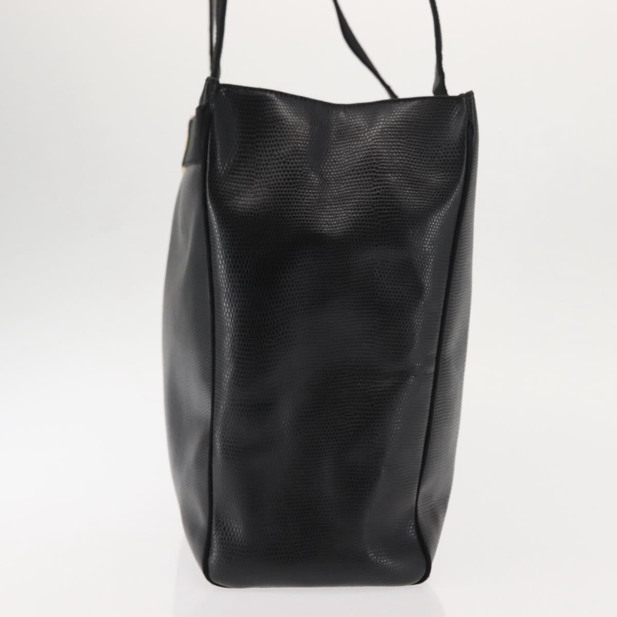 Salvatore Ferragamo Vala Tote Bag Croco Embossing Black Gold Auth 146655