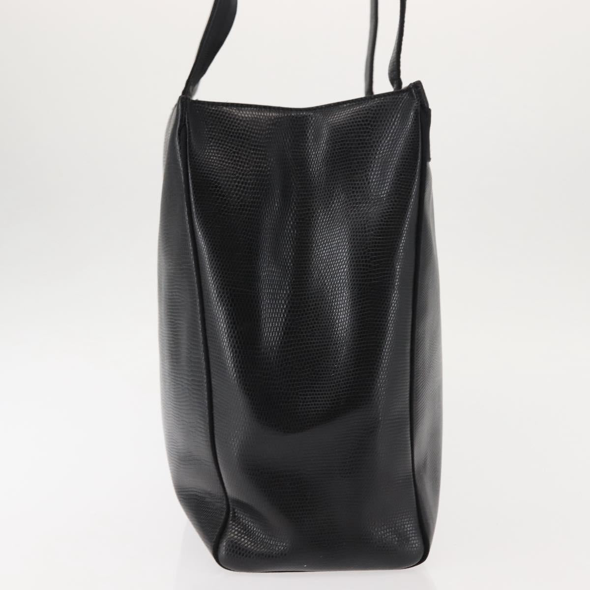 Salvatore Ferragamo Vala Tote Bag Croco Embossing Black Gold Auth 146655