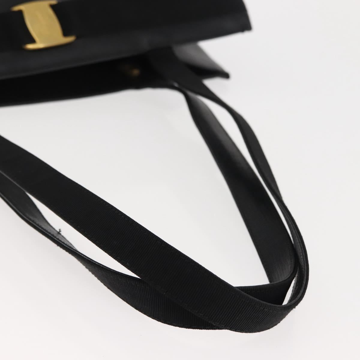 Salvatore Ferragamo Vala Tote Bag Croco Embossing Black Gold Auth 146655