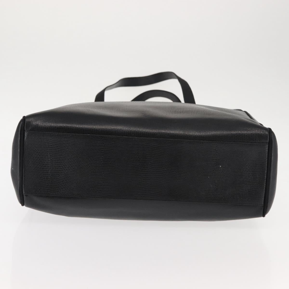 Salvatore Ferragamo Vala Tote Bag Croco Embossing Black Gold Auth 146655