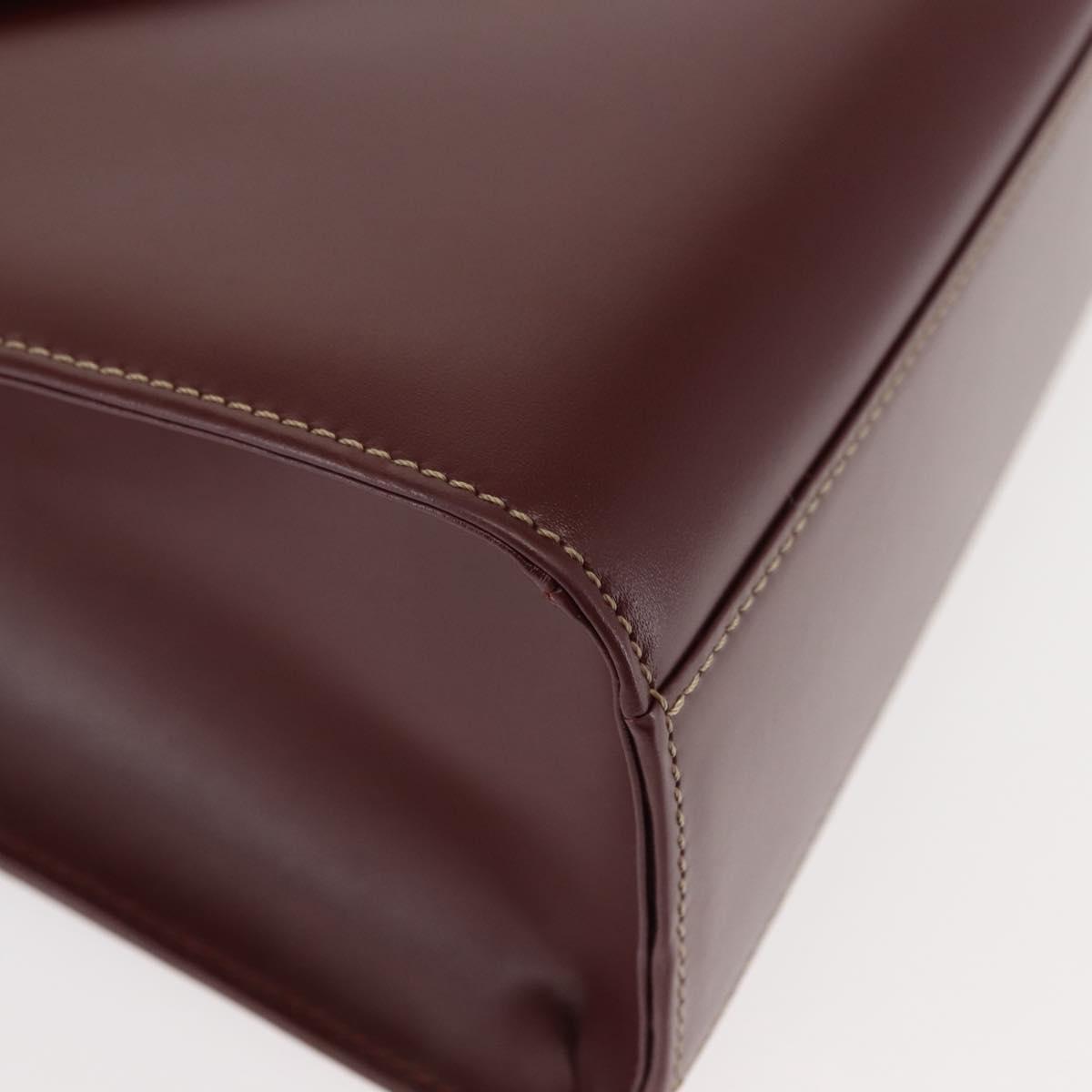 CARTIER Hand Bag Leather Bordeaux Gold Auth 146656