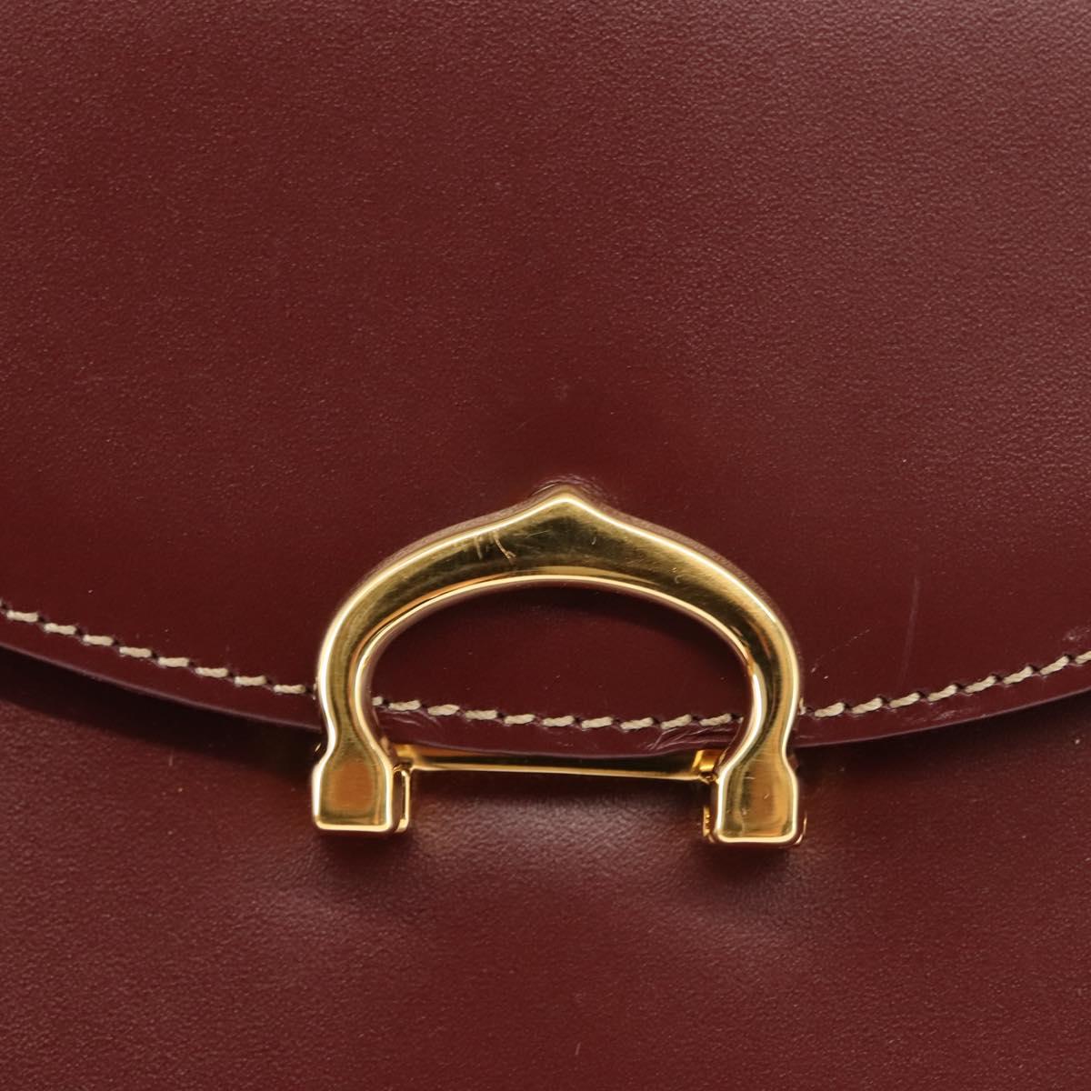 CARTIER Hand Bag Leather Bordeaux Gold Auth 146656