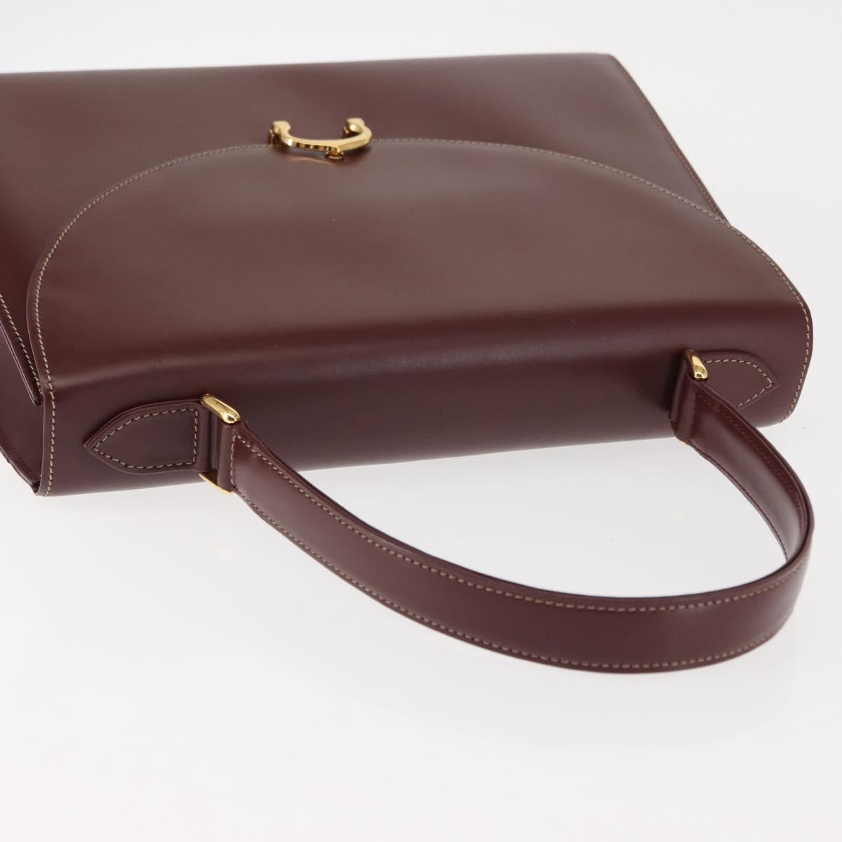 CARTIER Hand Bag Leather Bordeaux Gold Auth 146656
