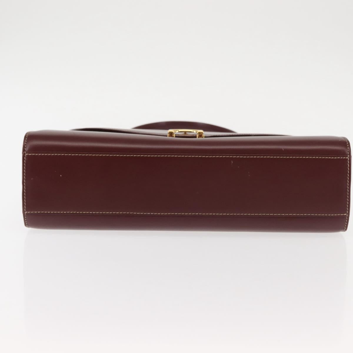 CARTIER Hand Bag Leather Bordeaux Gold Auth 146656