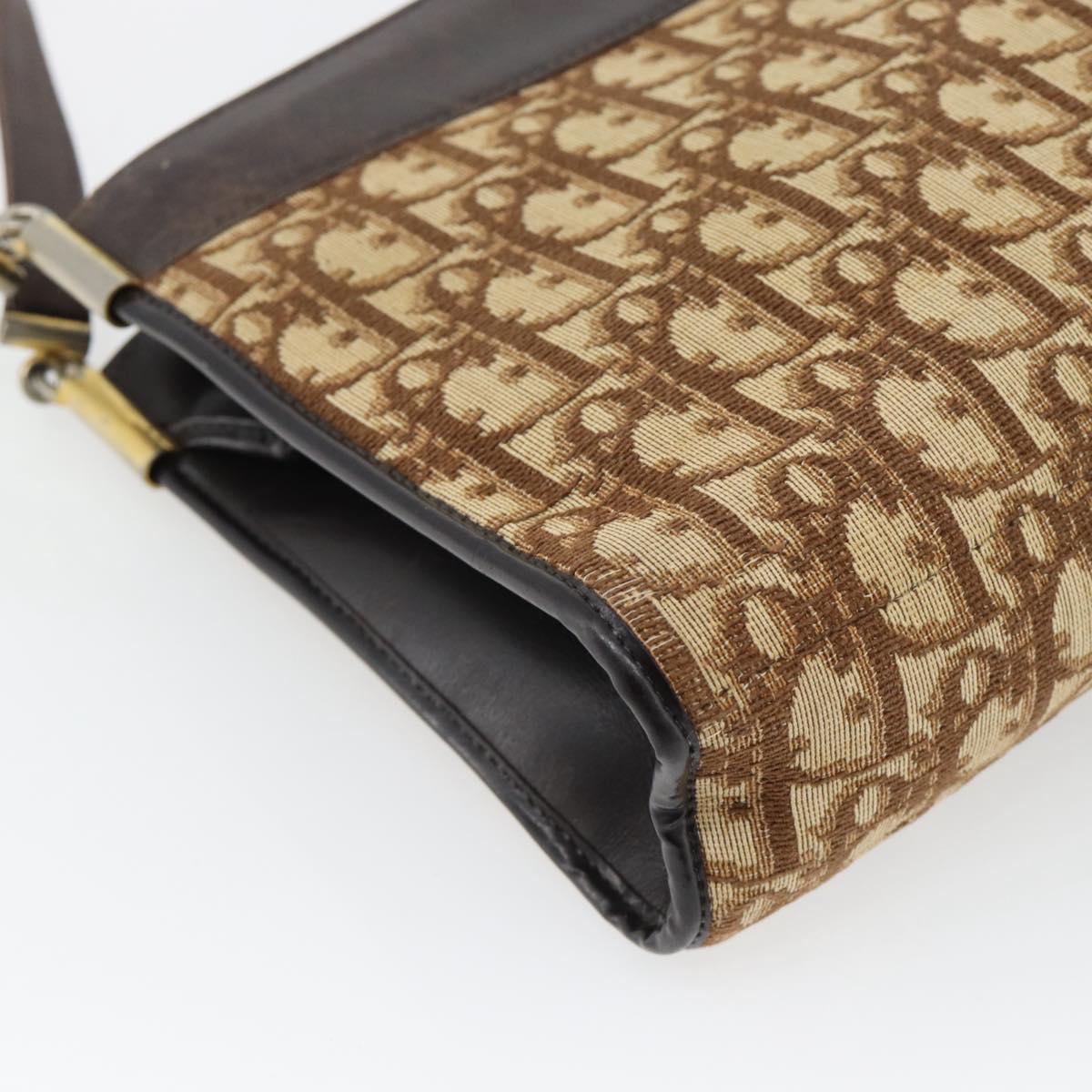 Christian Dior Trotter Canvas Shoulder Bag Brown Gold Auth 146664