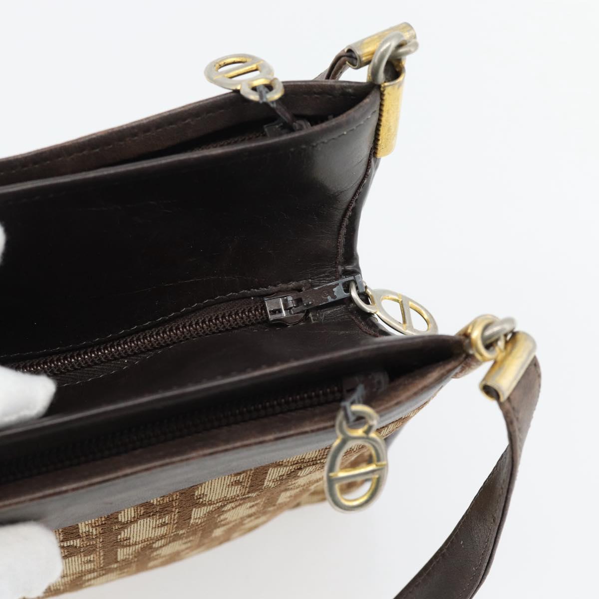 Christian Dior Trotter Canvas Shoulder Bag Brown Gold Auth 146664