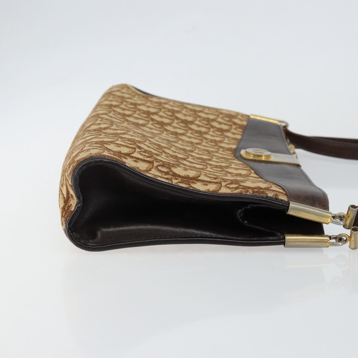 Christian Dior Trotter Canvas Shoulder Bag Brown Gold Auth 146664