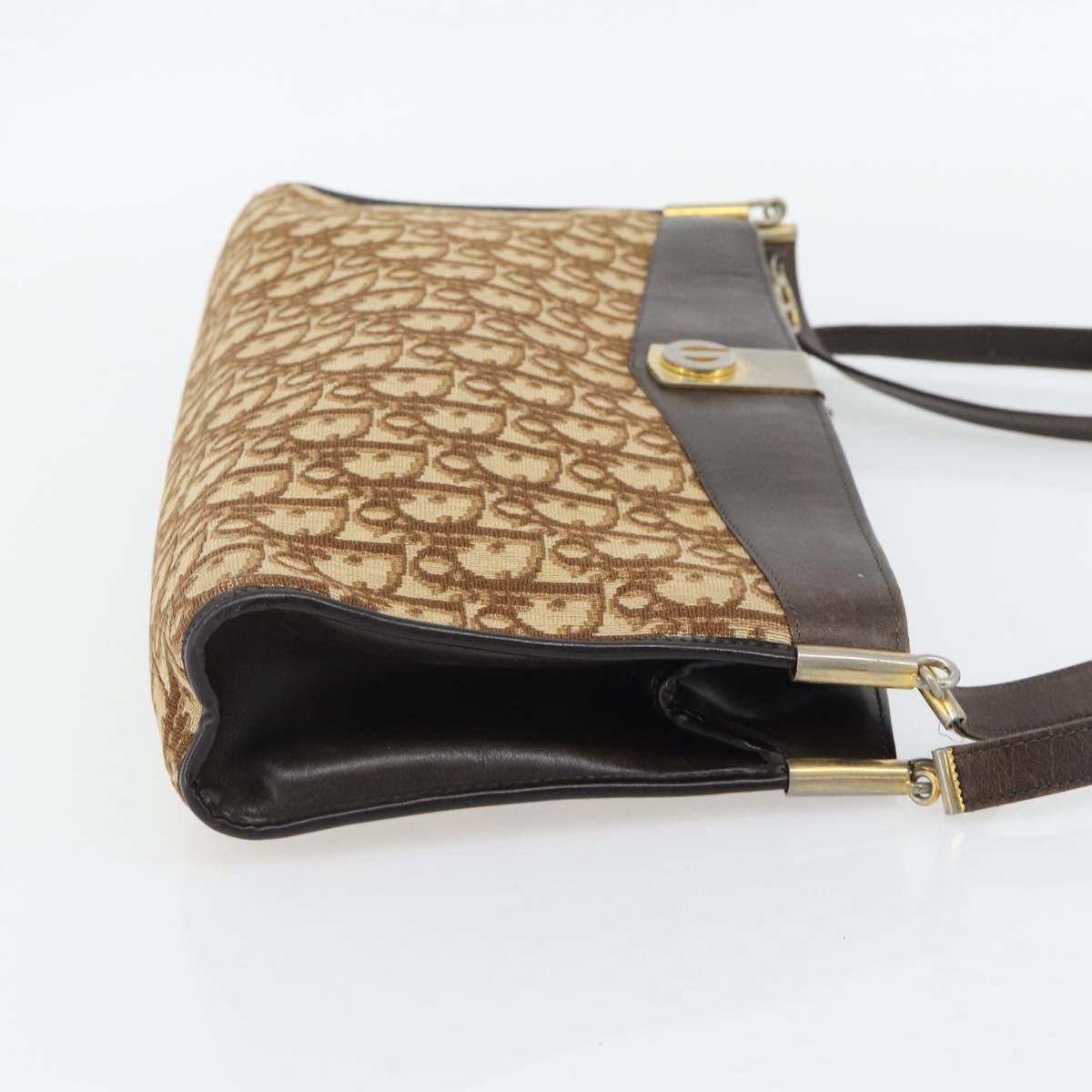 Christian Dior Trotter Canvas Shoulder Bag Brown Gold Auth 146664