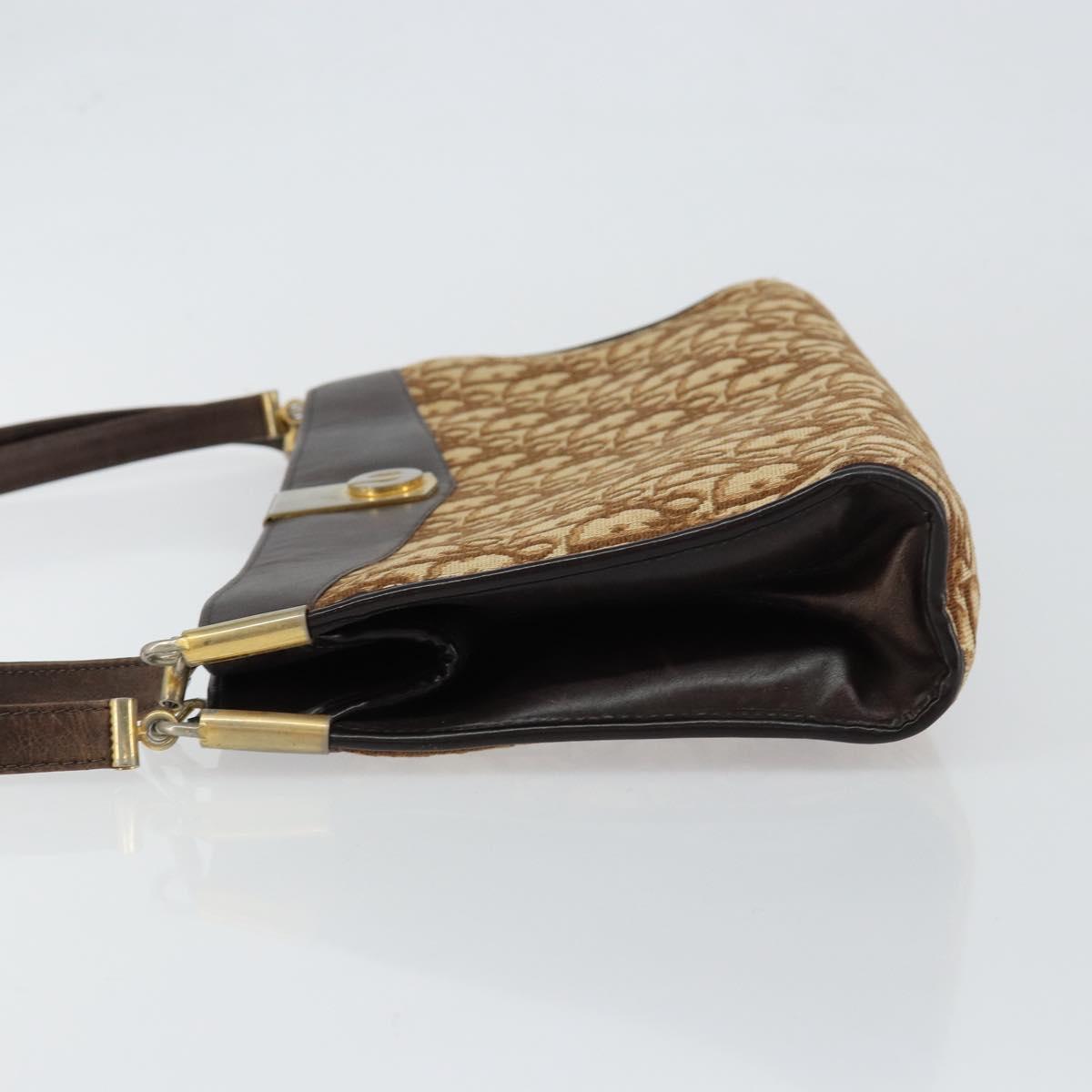 Christian Dior Trotter Canvas Shoulder Bag Brown Gold Auth 146664