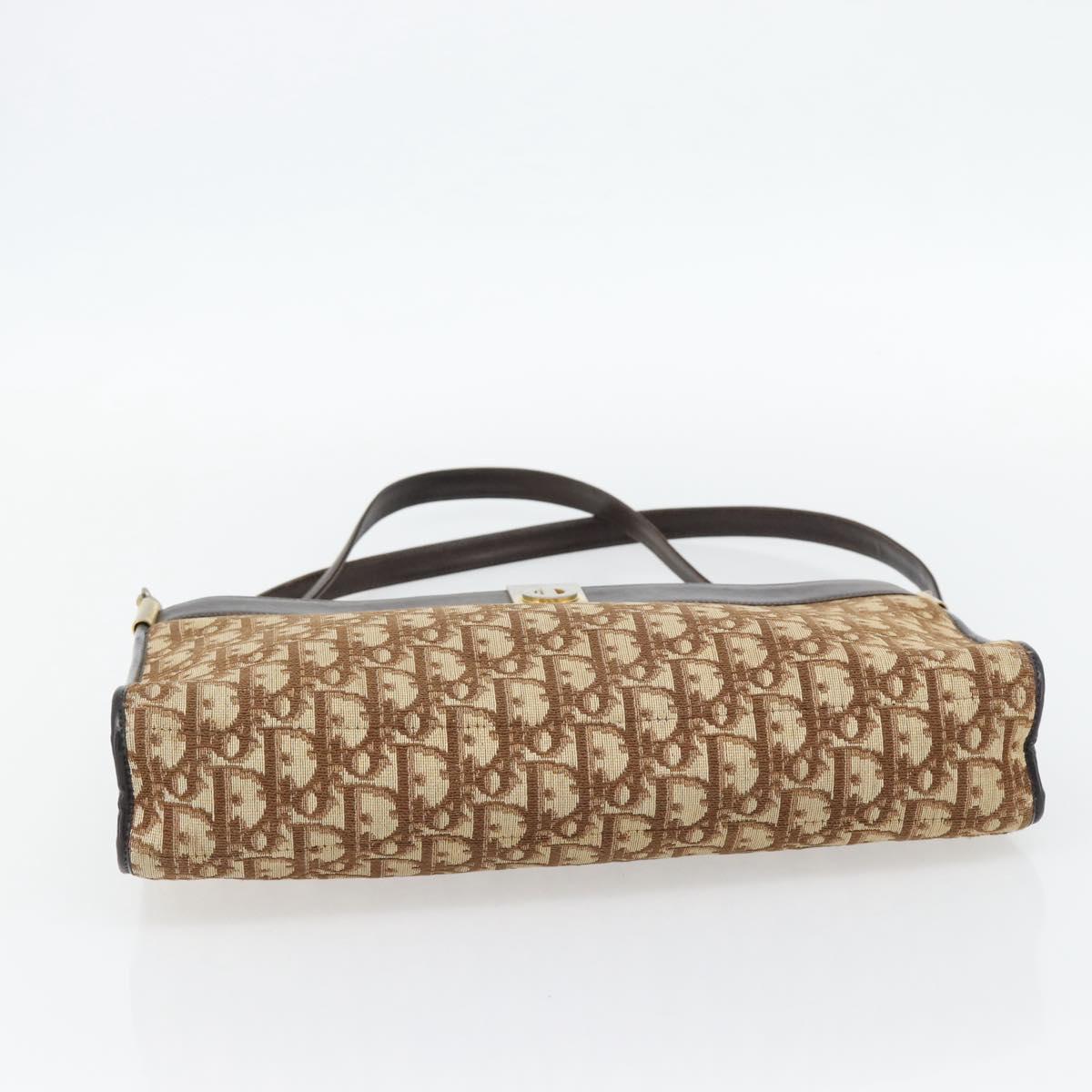Christian Dior Trotter Canvas Shoulder Bag Brown Gold Auth 146664
