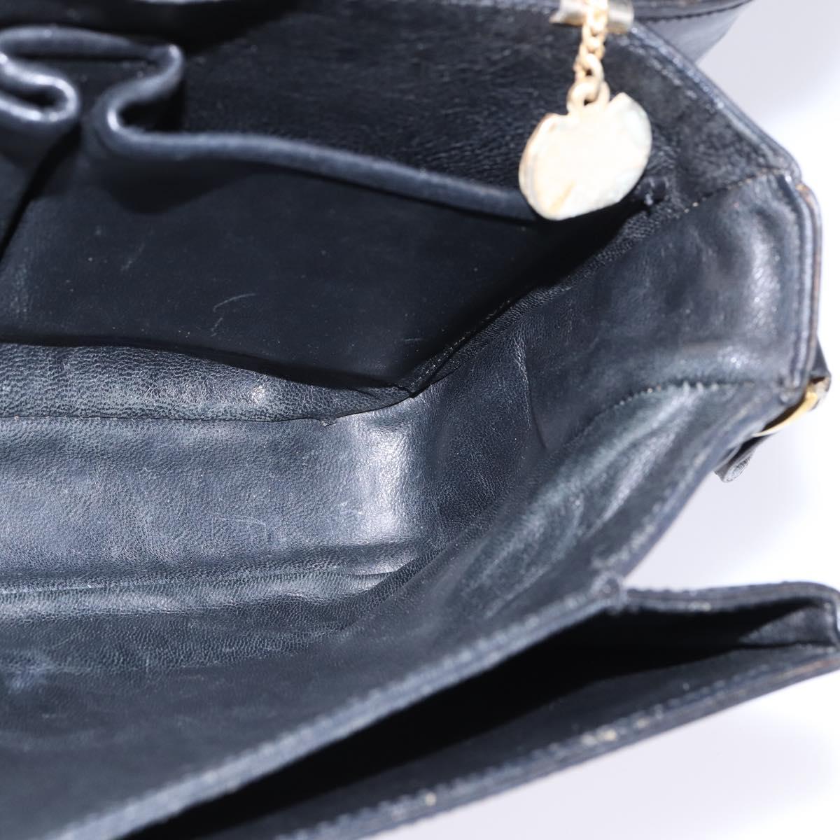 CELINE Horse Carriage Shoulder Bag Leather Vintage Black Gold Auth 146665