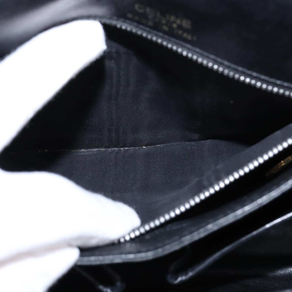 CELINE Horse Carriage Shoulder Bag Leather Vintage Black Gold Auth 146665