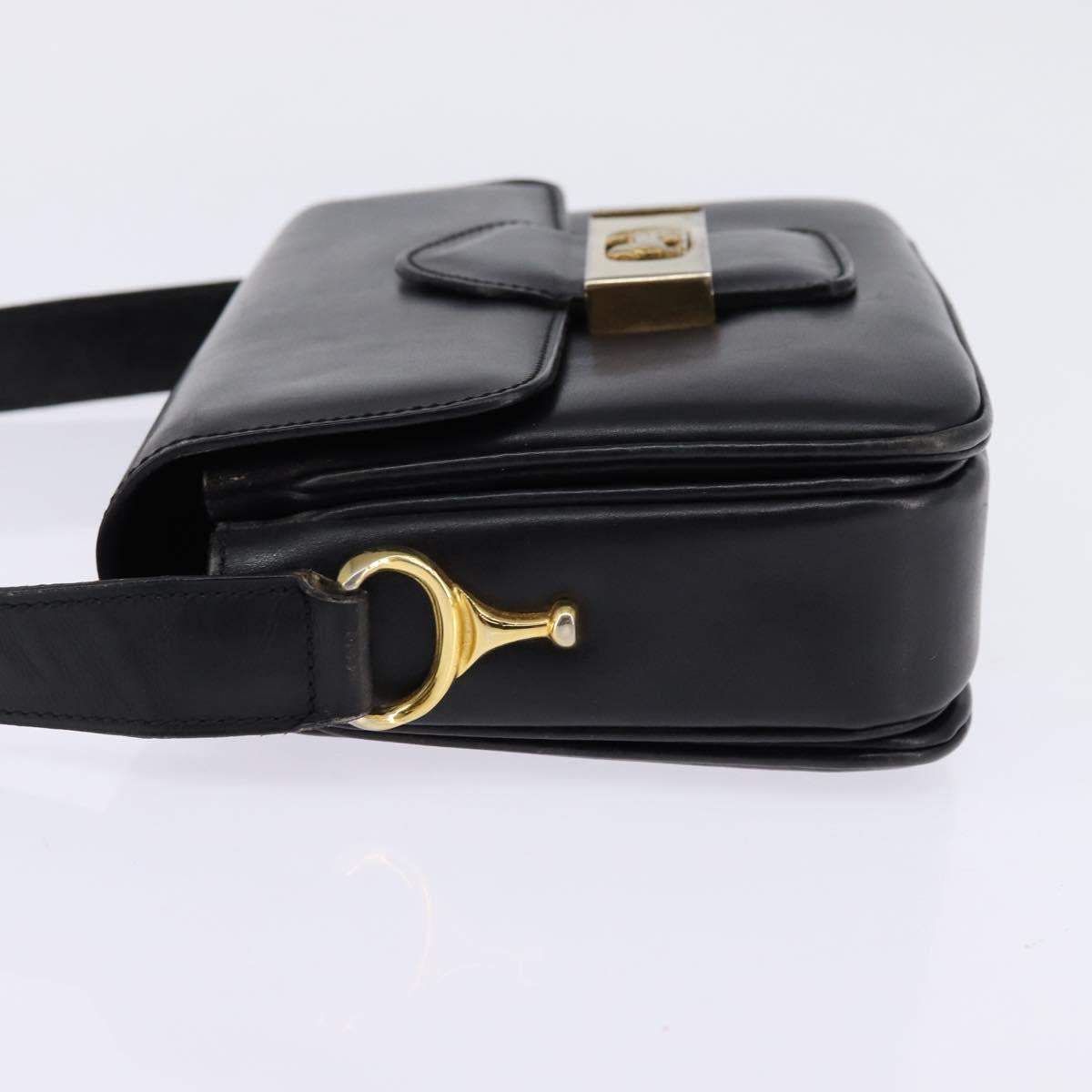 CELINE Horse Carriage Shoulder Bag Leather Vintage Black Gold Auth 146665