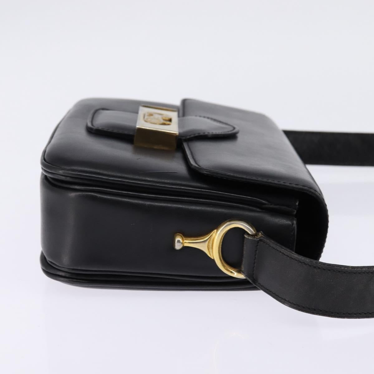 CELINE Horse Carriage Shoulder Bag Leather Vintage Black Gold Auth 146665